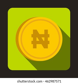 Coin Naira icon in flat style with long shadow. Monetary currency symbol