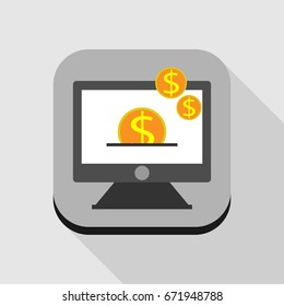coin on computer screen icon vector flat design