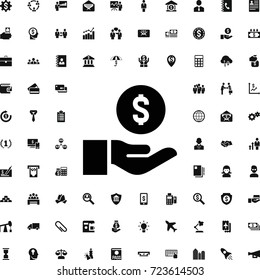 Coin on hand icon. set of filled business icons. can be used for web and mobile.