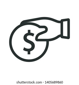 Coin On Hand - Minimal Line Web Icon. Simple Vector Illustration. Concept For Infographic, Website Or App.