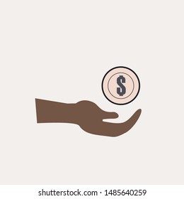 Coin on hands icon vector, symbol vector illustration.
