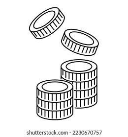 Coin on white background. Business success. Vector design illustration. Icon symbol. Investment illustration set. Flat design. Pile money. Money income. Web element.