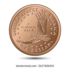 Coin one US dollar. American money. Vector illustration.