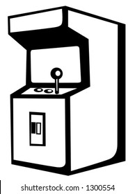 coin operated videogame arcade cabinet illustration in black and white