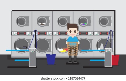 Coin Operated Washers, Dryers & Laundry Machines. cartoon vector  illustration.