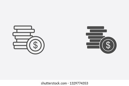 Coin outline and filled vector icon sign symbol