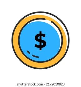 Coin in outline icon. Vector business illustration