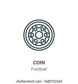 Coin outline vector icon. Thin line black coin icon, flat vector simple element illustration from editable football concept isolated stroke on white background