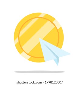 Coin and paper plane icon 