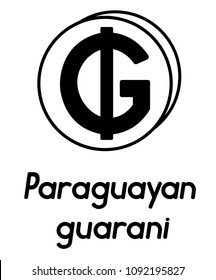 coin with paraguayan guarani sign  in the form of coins and with a description  on a white background , black and white color