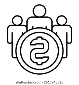 Coin for people thin line icon, world sanctions concept. Vector graphics. Currency exchange, problem sign on white background, linear style for mobile or design