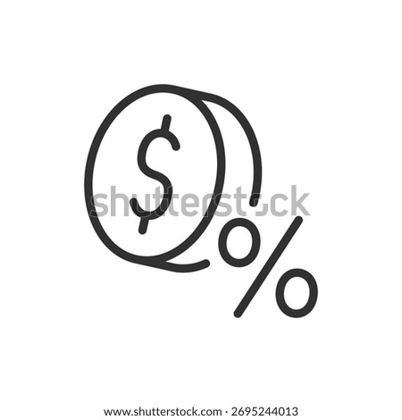 Coin and percentage, linear icon. Interest rate and financial return. Line with editable stroke.