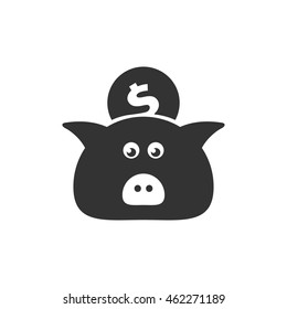 Coin piggy bank icon in single grey color. Saving, kids, bank