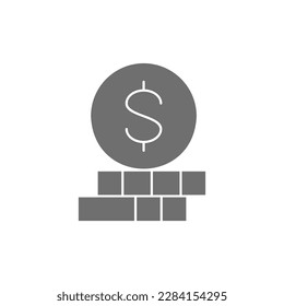 Coin pile, money currency grey fill icon. Finance, payment, invest finance symbol design.