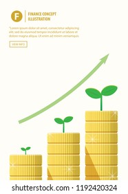 coin piles and plant sapling on top with growing step illustration vector. Finance concept.