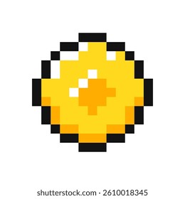 Coin pixel gaming item, coin 8 bit game resource, pixel art coin icon, coin game pixel element.