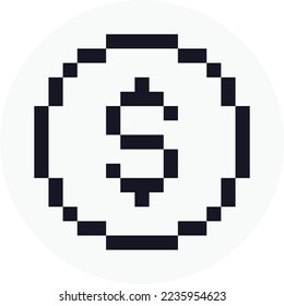 Coin Pixel Icon, 8 bit dollar money symbol vector design. Great for mobile app, web design, banner, game, etc