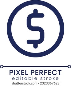 Coin pixel perfect linear ui icon. Money saving account. Banking service online. GUI, UX design. Outline isolated user interface element for app and web. Editable stroke. Poppins font used