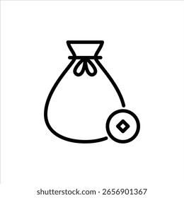 Icono de contorno de bolsa de moneda. ilustración de línea negra de bolsa.
