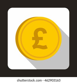 Coin pound sterling icon in flat style with long shadow. Monetary currency symbol