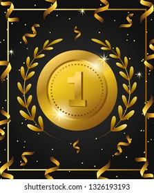 coin prize with branches leaves and confetti