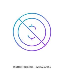 Coin with prohibition sign, no money, coin rejection gradient lineal icon. Finance, payment, invest finance symbol design.