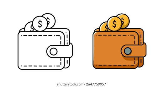 ilustração de bolsa de moeda com esboço, ícone de bolsa de moeda, logotipo de bolsa de moeda, ótimo para adesivo ou coloração.