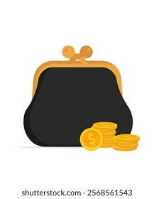 Coin Purse isolated on white background. Retro purse, money and finance vector Illustration on a white background stock illustration