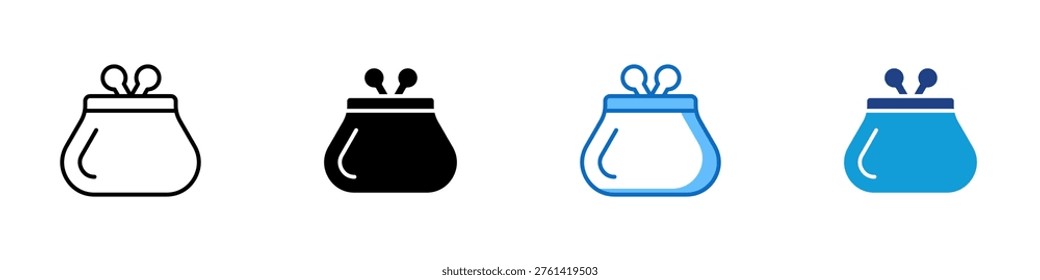 Coin Purse Multiple Style Icon Design Vector - Coin purse with clasp representing personal savings, money storage, and household budgeting