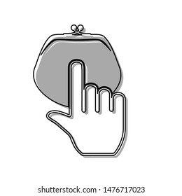 Coin Purse sign. Black line icon with gray shifted flat filled icon on white background. Illustration.