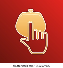Coin Purse sign. Golden gradient Icon with contours on redish Background. Illustration.