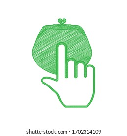 Coin Purse sign. Green scribble Icon with solid contour on white background. Illustration.