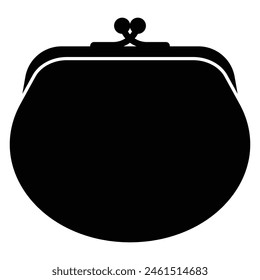 Coin purse wallet vector icon. Black silhouette. Vector Illustration.