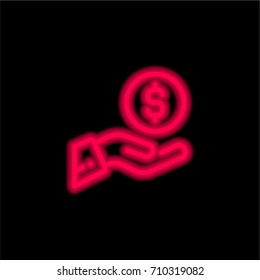 Coin red glowing neon ui ux icon. Glowing sign logo vector