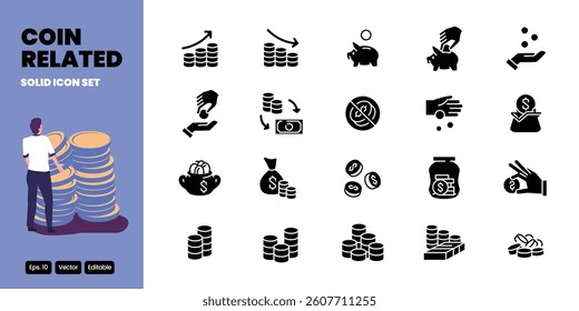 coin related solid icon vector design good for web and mobile app
