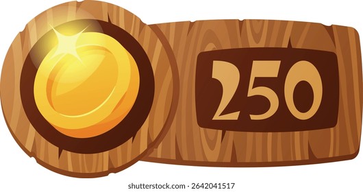 Coin reward wooden button vector illustration