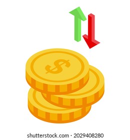 Coin rise icon isometric vector. Money stack. Pile graph