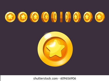 Coin rotate set for animation. Vector illustration for game design.