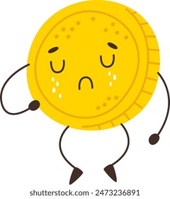 Coin Sad Character Vector Illustration