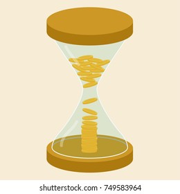 Coin in sand clock. free space for text.