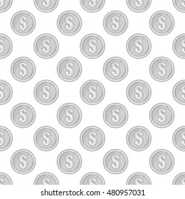 Coin seamless pattern on white background. Money design vector illustration