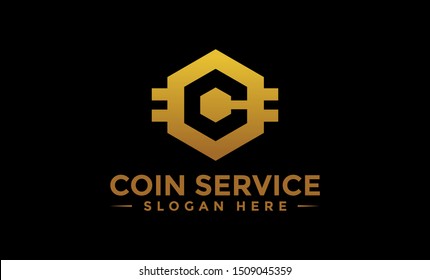 Coin service logo template. Initial letter C logo, icon - Vector Digital money. Block chain, finance symbol. Flat style vector illustration, Logotype financial company, logo vector coins and money.