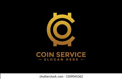 Coin service logo template. Initial letter C logo, icon - Vector Digital money. Block chain, finance symbol. Flat style vector illustration, Logotype financial company, logo vector coins and money.