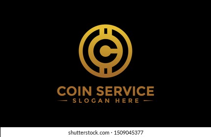 Coin service logo template. Initial letter C logo, icon - Vector Digital money. Block chain, finance symbol. Flat style vector illustration, Logotype financial company, logo vector coins and money.