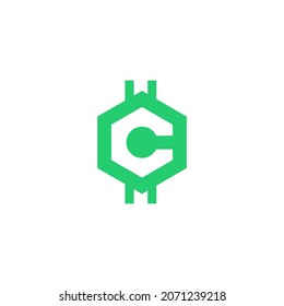 Plantilla de logotipo de servicio de moneda. Logo de la letra inicial C, icono - Dinero digital vector. Cadena de bloques, símbolo financiero. Ilustración vectorial de estilo plano, empresa financiera Logoype, monedas vectoriales con logotipo y dinero.