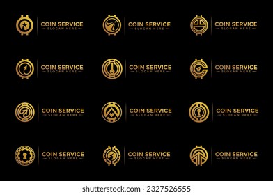 Plantilla de logotipo de servicio de moneda. Logo de la letra inicial C, icono - Dinero digital vector. Cadena de bloques, símbolo financiero. Ilustración vectorial de estilo plano, empresa financiera Logoype, monedas vectoriales con logotipo y dinero.
