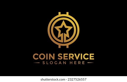 Plantilla de logotipo de servicio de moneda. Logo de la letra inicial C, icono - Dinero digital vector. Cadena de bloques, símbolo financiero. Ilustración vectorial de estilo plano, empresa financiera Logoype, monedas vectoriales con logotipo y dinero.