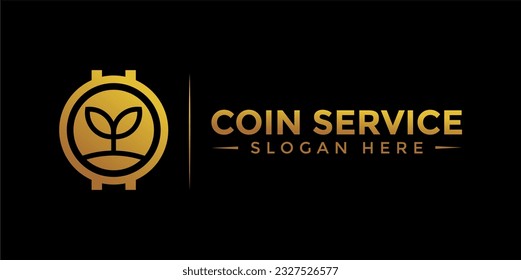 Plantilla de logotipo de servicio de moneda. Logo de la letra inicial C, icono - Dinero digital vector. Cadena de bloques, símbolo financiero. Ilustración vectorial de estilo plano, empresa financiera Logoype, monedas vectoriales con logotipo y dinero.