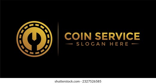 Plantilla de logotipo de servicio de moneda. Logo de la letra inicial C, icono - Dinero digital vector. Cadena de bloques, símbolo financiero. Ilustración vectorial de estilo plano, empresa financiera Logoype, monedas vectoriales con logotipo y dinero.