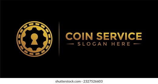 Plantilla de logotipo de servicio de moneda. Logo de la letra inicial C, icono - Dinero digital vector. Cadena de bloques, símbolo financiero. Ilustración vectorial de estilo plano, empresa financiera Logoype, monedas vectoriales con logotipo y dinero.